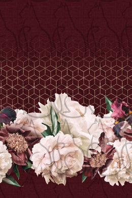 RETAIL 23 - Burgandy Floral Border Printed in length direction